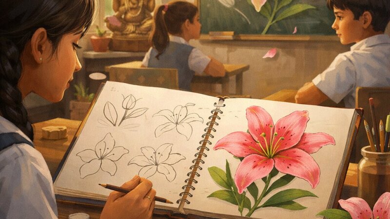 Step-by-Step Guide to Drawing a Beautiful Lily Flower for Students